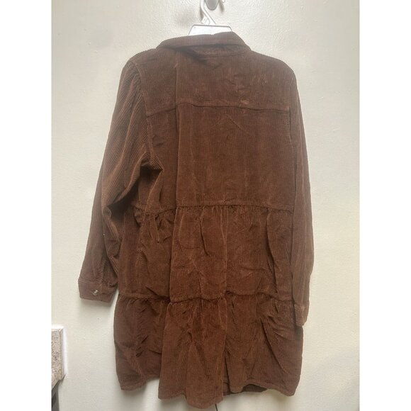 AMERICAN EAGLE WOMEN BROWN CORDUROY BUTTON-UP BABYDOLL SHIRT DRESS Large - Picture 5 of 8